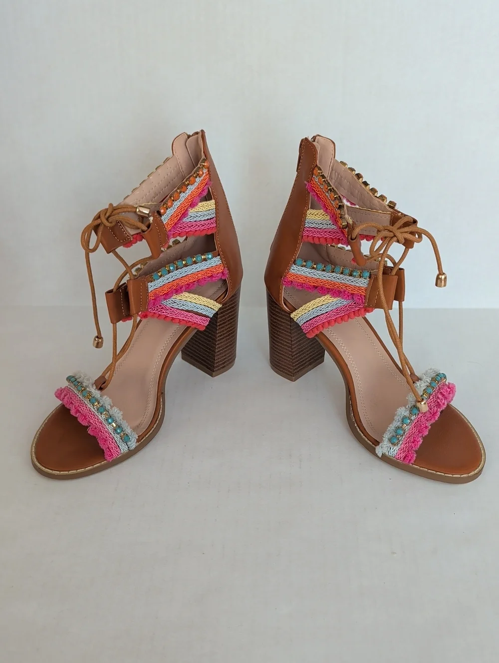 Charlotte Russe Edith-2 Lace-Up Gladiator Sandals 10 Pink Brown Multi